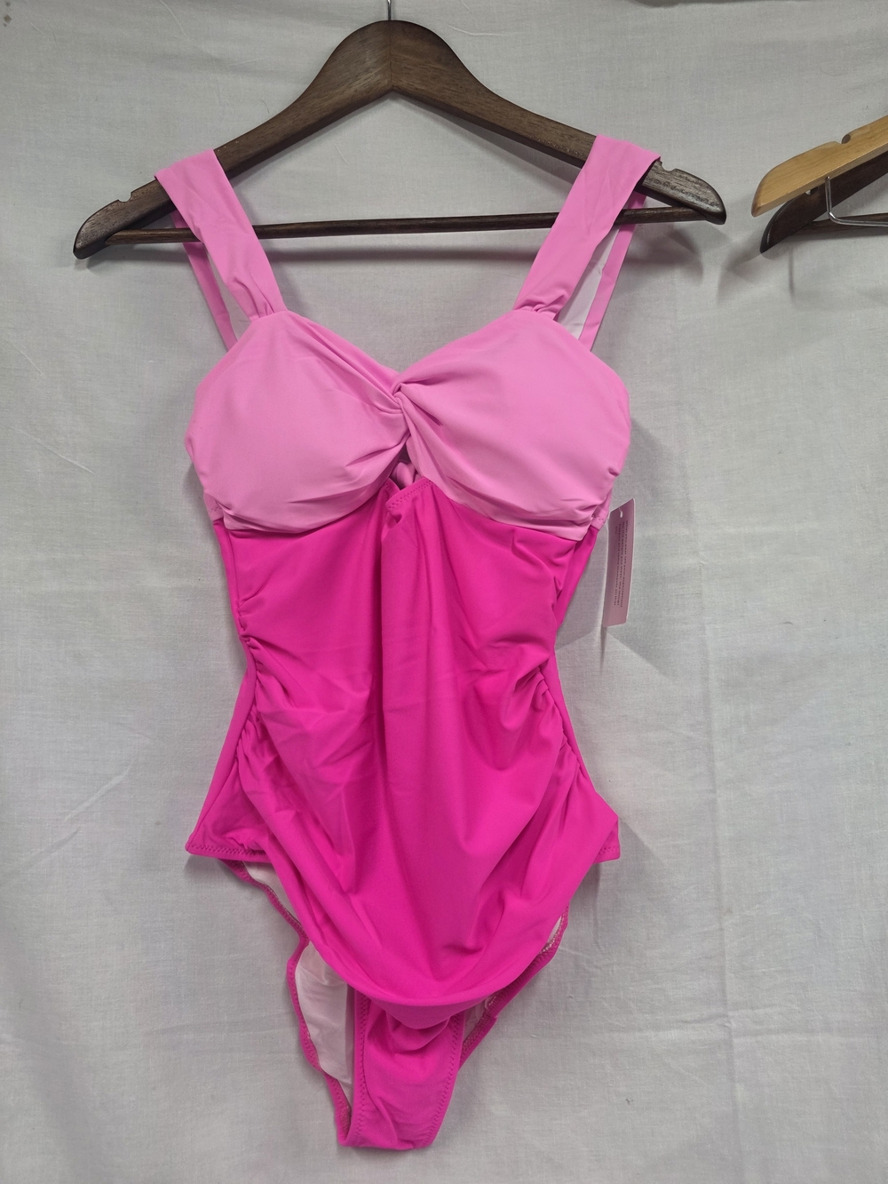 Two-Tone Pink Twist Front One-Piece Swimsuit